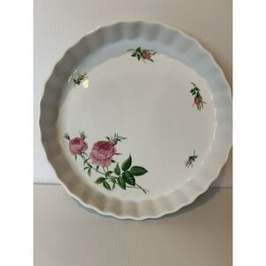 Christineholm Porcelain Fluted Tart Pastry Pie Quiche Pan Dish Pink Roses 9.5"